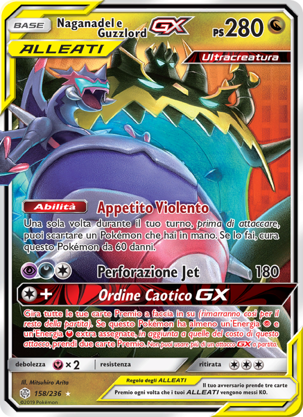 Naganadel e Guzzlord GX 158/271 — Eclissi Cosmica (Italian Pokémon TCG card)
