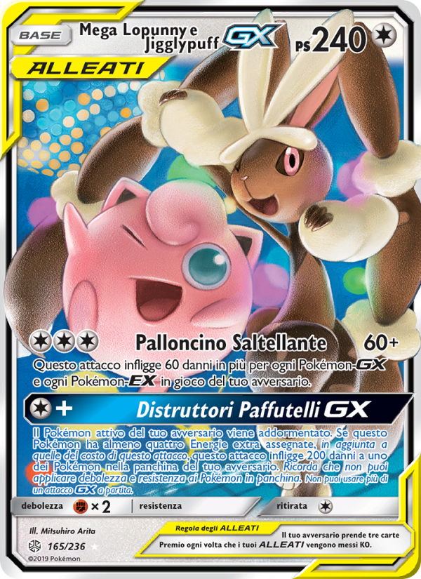 Mega Lopunny e Jigglypuff GX 165/271 — Eclissi Cosmica (Italian Pokémon TCG card)