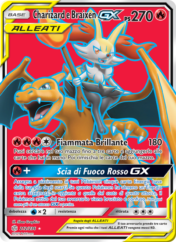 Charizard e Braixen GX 212/271 — Eclissi Cosmica (Italian Pokémon TCG card)