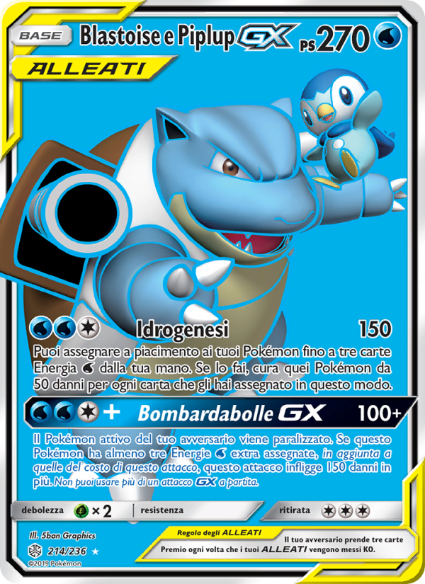 Blastoise e Piplup GX 214/271 — Eclissi Cosmica (Italian Pokémon TCG card)
