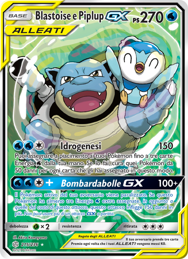 Blastoise e Piplup GX 215/271 — Eclissi Cosmica (Italian Pokémon TCG card)