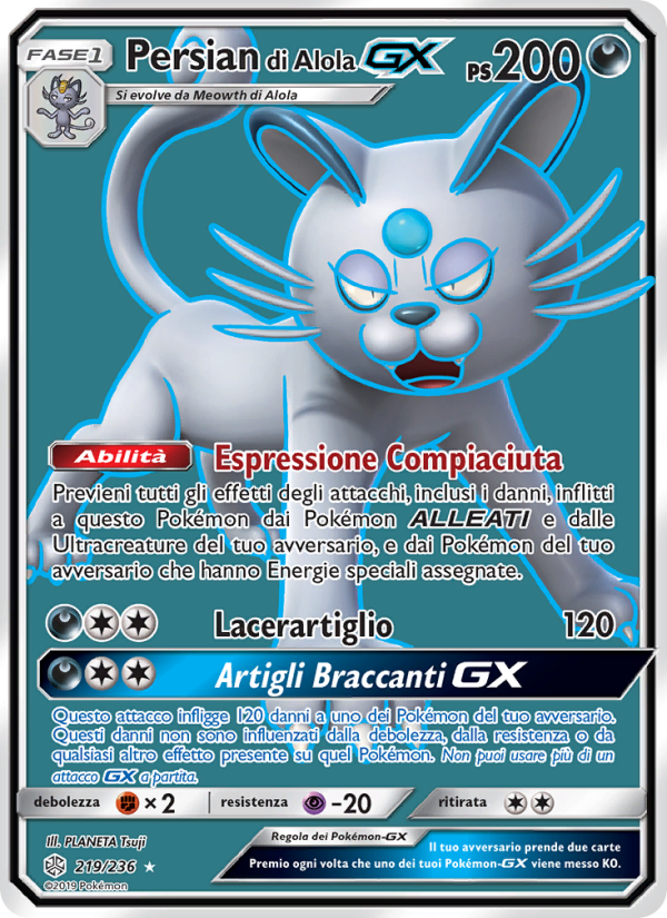 Persian di Alola GX 219/271 — Eclissi Cosmica (Italian Pokémon TCG card)