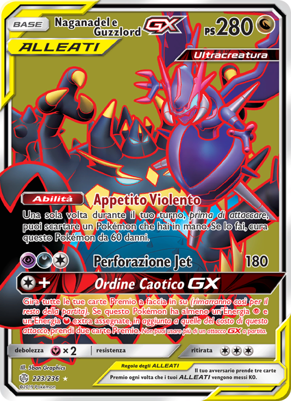 Naganadel e Guzzlord GX 223/271 — Eclissi Cosmica (Italian Pokémon TCG card)