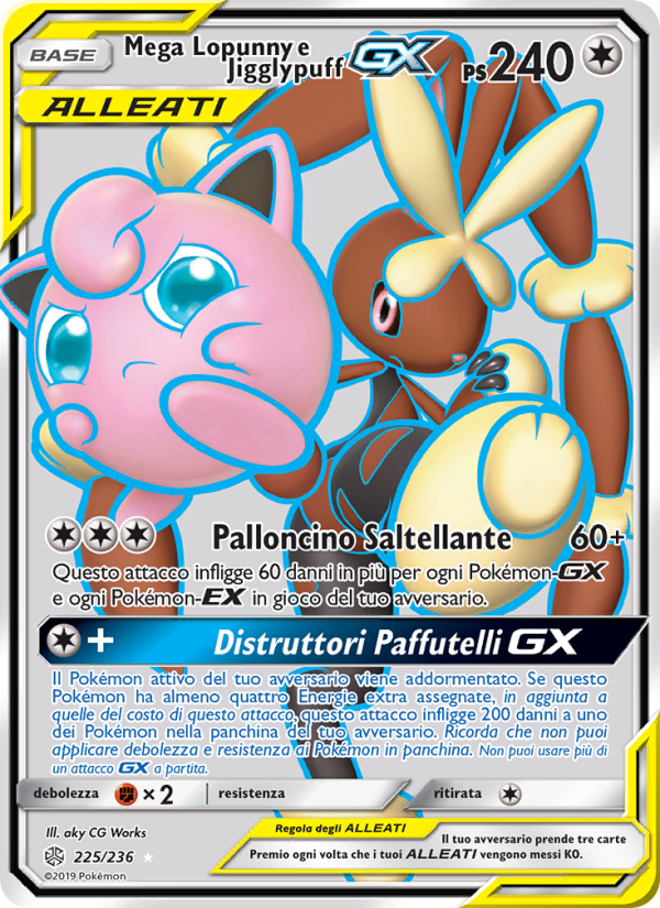 Mega Lopunny e Jigglypuff GX 225/271 — Eclissi Cosmica (Italian Pokémon TCG card)