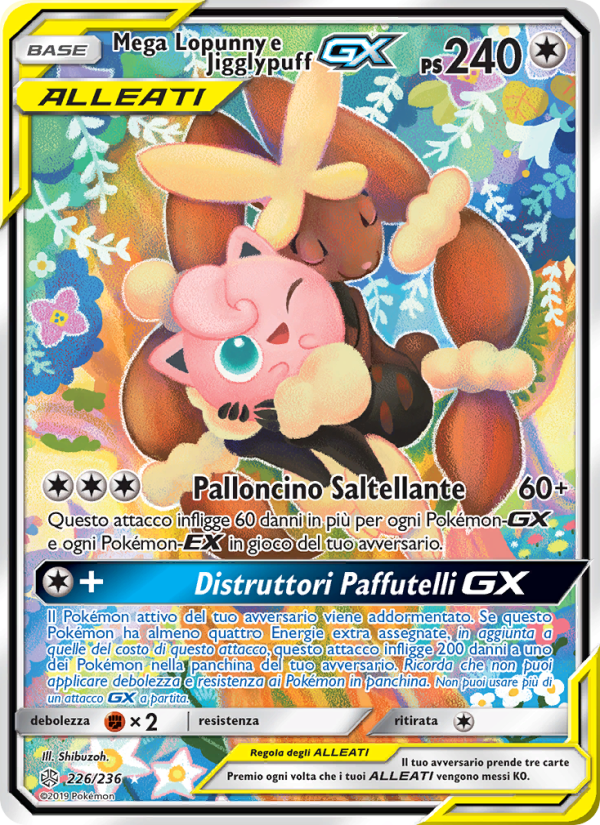 Mega Lopunny e Jigglypuff GX 226/271 — Eclissi Cosmica (Italian Pokémon TCG card)