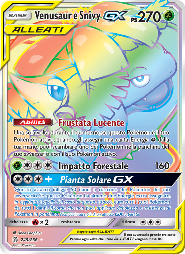 Venusaur e Snivy GX 249/271 — Eclissi Cosmica (Italian Pokémon TCG card)