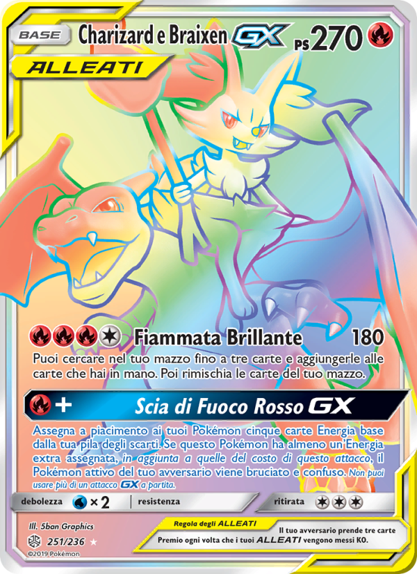Charizard e Braixen GX 251/271 — Eclissi Cosmica (Italian Pokémon TCG card)