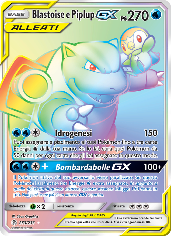 Blastoise e Piplup GX 253/271 — Eclissi Cosmica (Italian Pokémon TCG card)