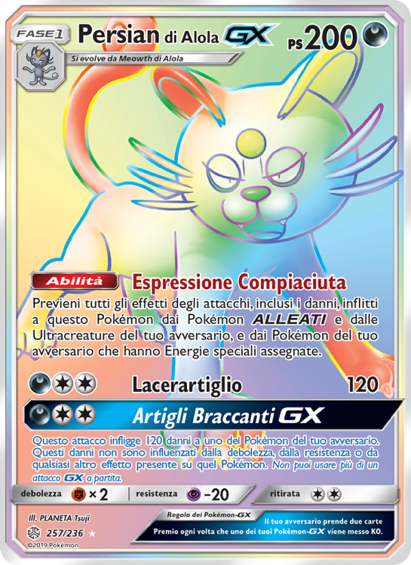 Persian di Alola GX 257/271 — Eclissi Cosmica (Italian Pokémon TCG card)