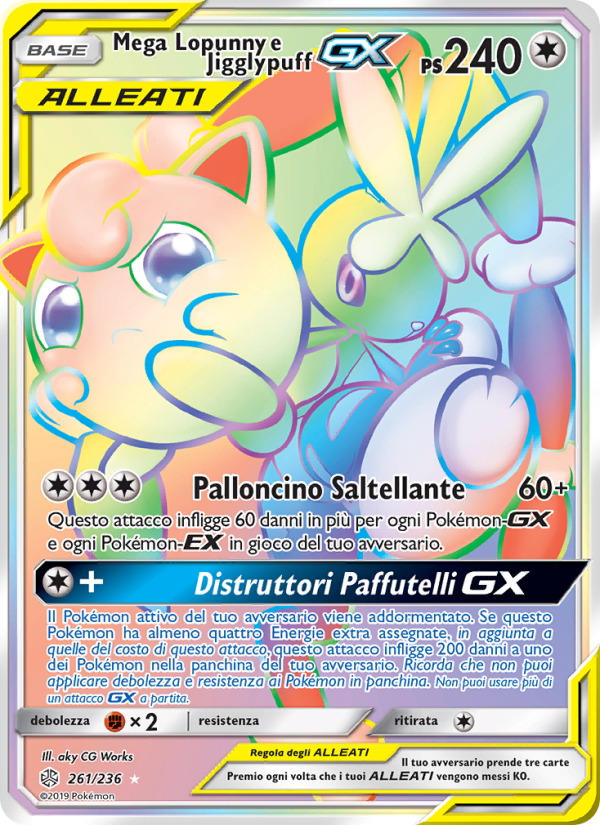 Mega Lopunny e Jigglypuff GX 261/271 — Eclissi Cosmica (Italian Pokémon TCG card)