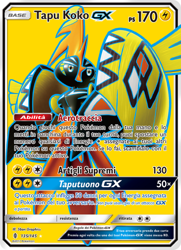 Tapu Koko GX 135/169 — Guardiani Nascenti (Italian Pokémon TCG card)
