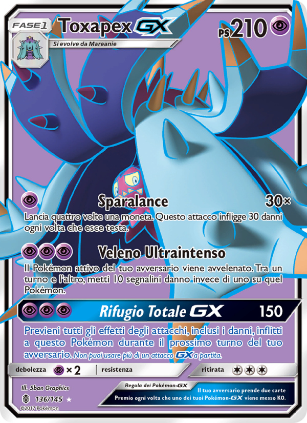 Toxapex GX 136/169 — Guardiani Nascenti (Italian Pokémon TCG card)