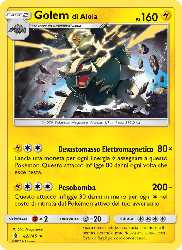 Golem di Alola 042/169 — Guardiani Nascenti (Italian Pokémon TCG card)