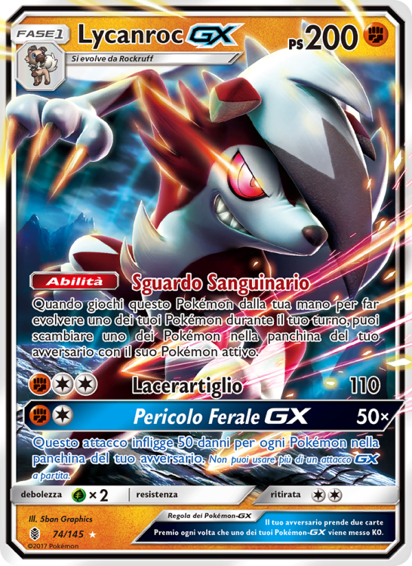 Lycanroc GX 074/169 — Guardiani Nascenti (Italian Pokémon TCG card)