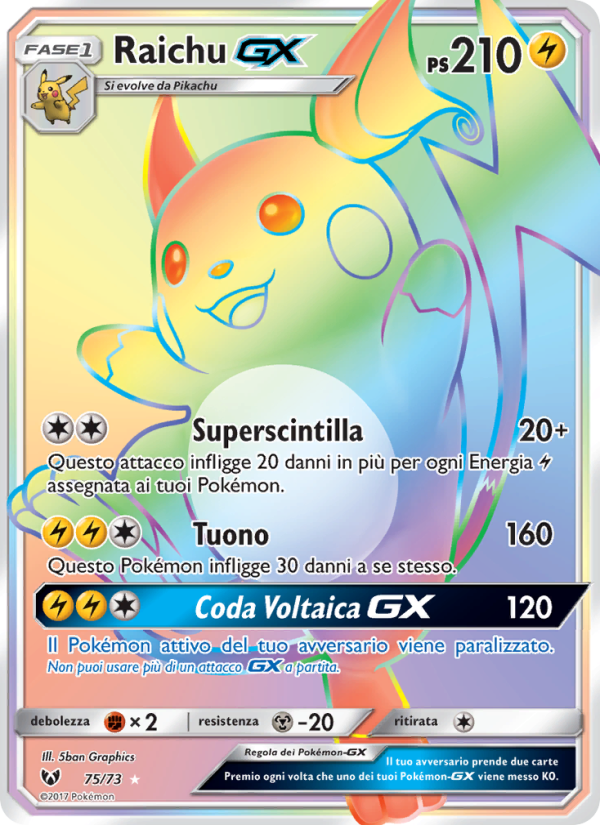 Raichu GX 075/78 — Leggende Iridescenti (Italian Pokémon TCG card)