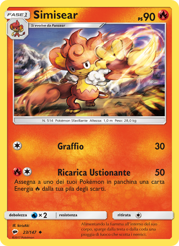 Simisear 023/169 — Burning Shadows (Italian Pokémon TCG card)