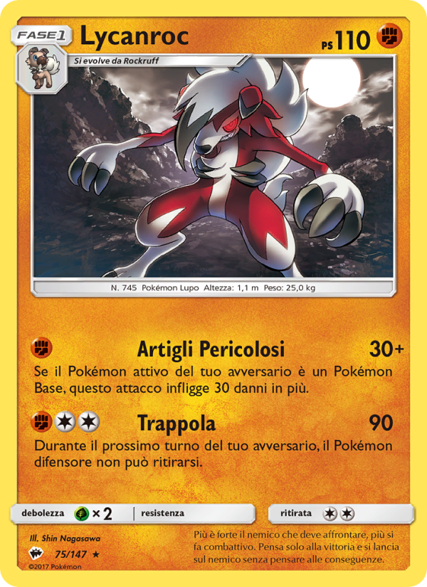 Lycanroc 075/169 — Ombre Infuocate (Italian Pokémon TCG card)