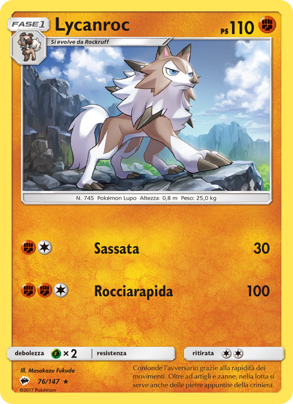 Lycanroc 076/169 — Ombre Infuocate (Italian Pokémon TCG card)