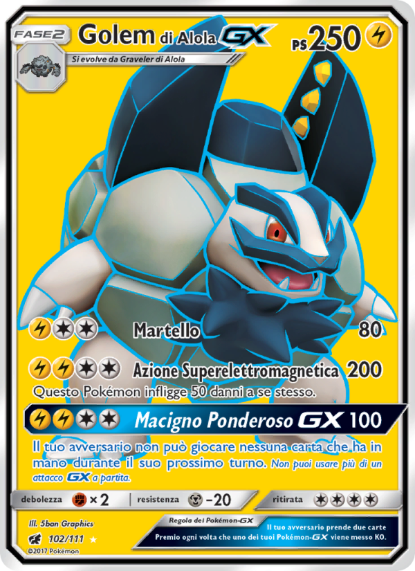Golem di Alola GX 102/124 — Invasione Scarlatta (Italian Pokémon TCG card)