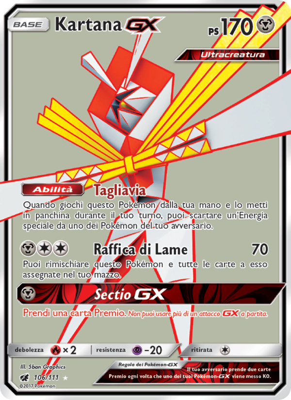 Kartana GX 106/124 — Invasione Scarlatta (Italian Pokémon TCG card)