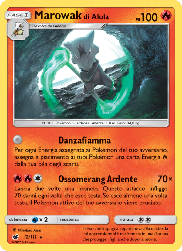 Marowak di Alola 012/124 — Invasione Scarlatta (Italian Pokémon TCG card)