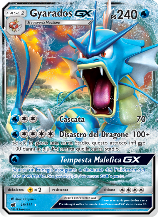 Gyarados GX 018/124 — Invasione Scarlatta (Italian Pokémon TCG card)