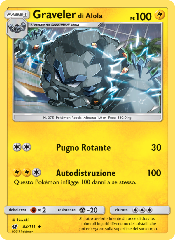 Graveler di Alola 033/124 — Invasione Scarlatta (Italian Pokémon TCG card)