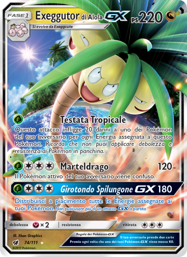 Exeggutor di Alola GX 074/124 — Invasione Scarlatta (Italian Pokémon TCG card)