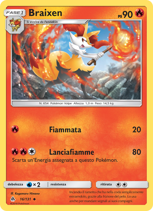 Braixen 016/146 — Apocalisse Di Luce (Italian Pokémon TCG card)