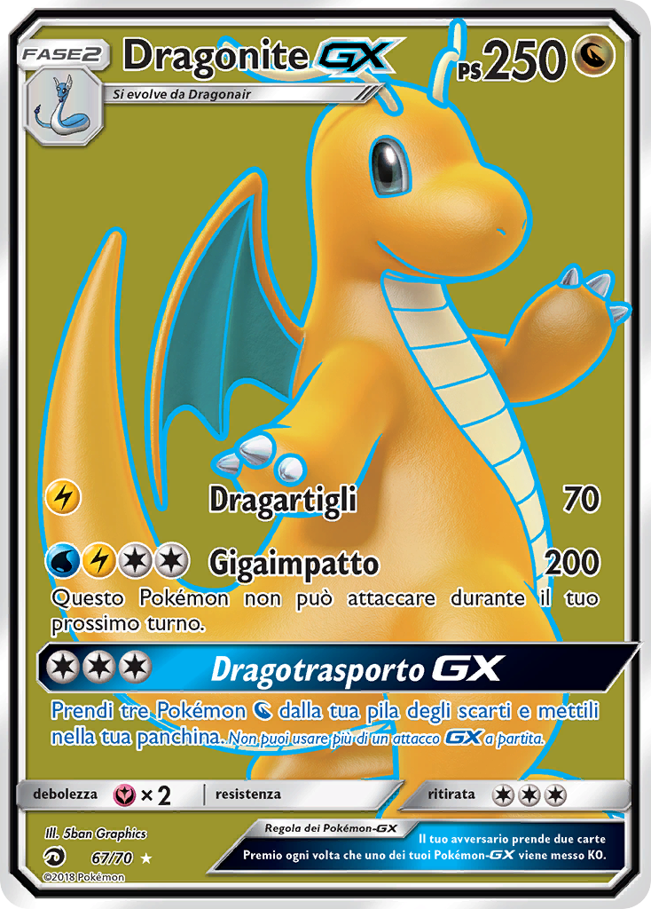Dragonite GX 067/78 — Trionfo Dei Draghi (Italian Pokémon TCG card)