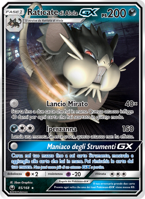 Raticate di Alola GX 085/183 — Tempesta Astrale (Italian Pokémon TCG card)