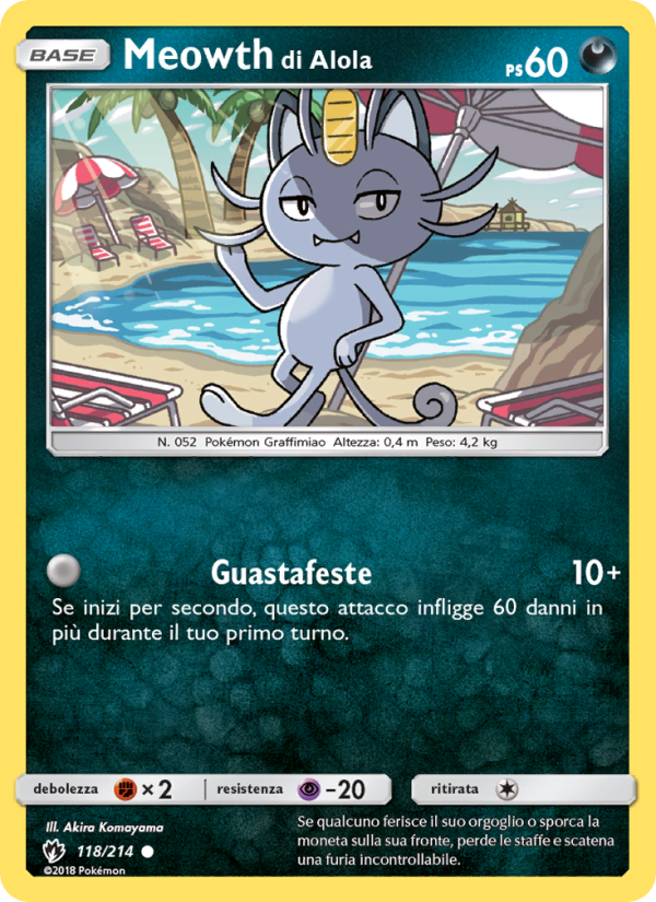 Meowth di Alola 118/236 — Tuoni Perduti (Italian Pokémon TCG card)