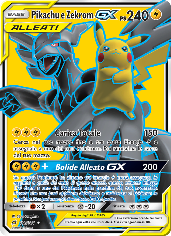 Pikachu e Zekrom GX 162/196 — Gioco di Squadra (Italian Pokémon TCG card)