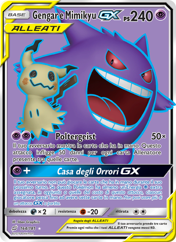 Gengar e Mimikyu GX 164/196 — Gioco di Squadra (Italian Pokémon TCG card)