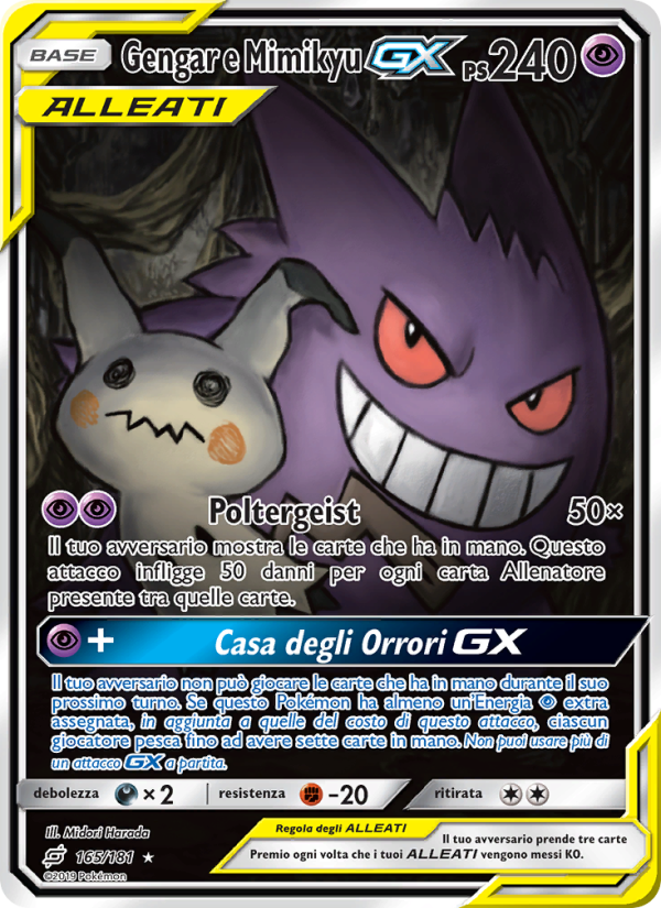 Gengar e Mimikyu GX 165/196 — Gioco di Squadra (Italian Pokémon TCG card)