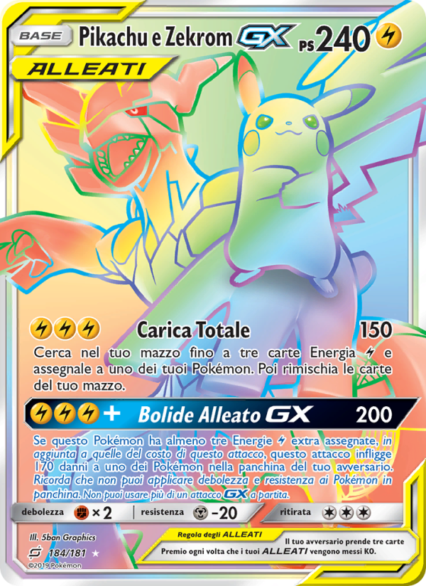 Pikachu e Zekrom GX 184/196 — Gioco di Squadra (Italian Pokémon TCG card)