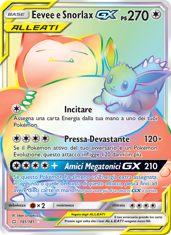 Eevee e Snorlax GX 191/196 — Gioco di Squadra (Italian Pokémon TCG card)
