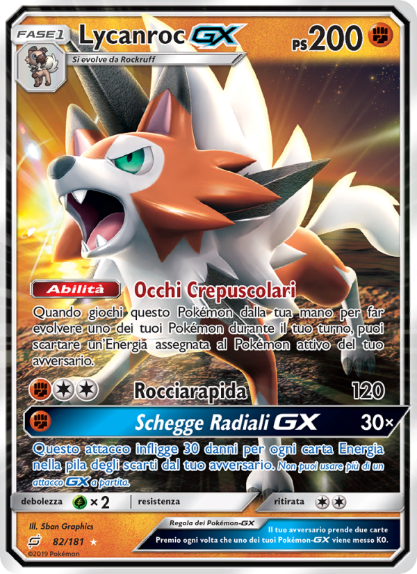 Lycanroc GX 082/196 — Gioco di Squadra (Italian Pokémon TCG card)
