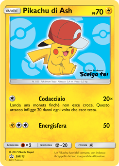 Ash's Pikachu SM113 — Sole e Luna Promo (Italian Pokémon TCG card)