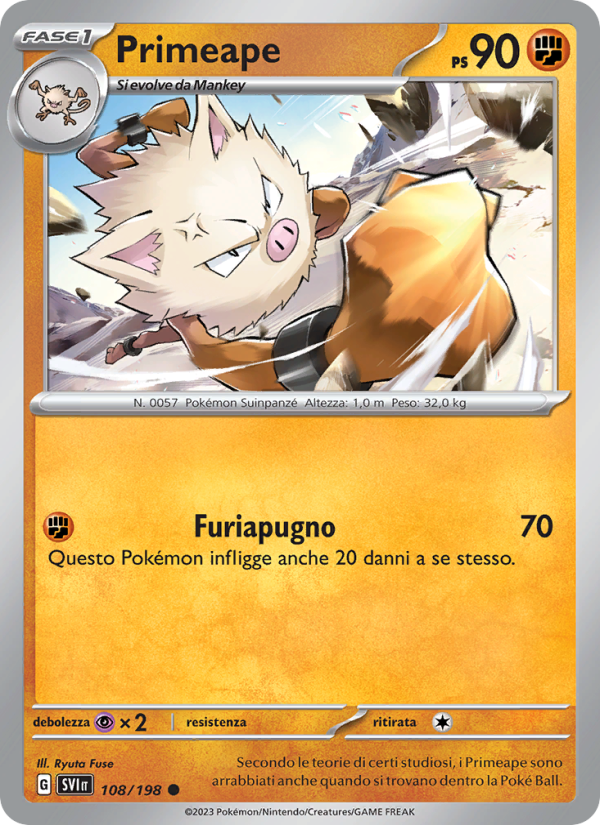 Primeape 108/258 — Scarlatto e Violetto (Italian Pokémon TCG card)