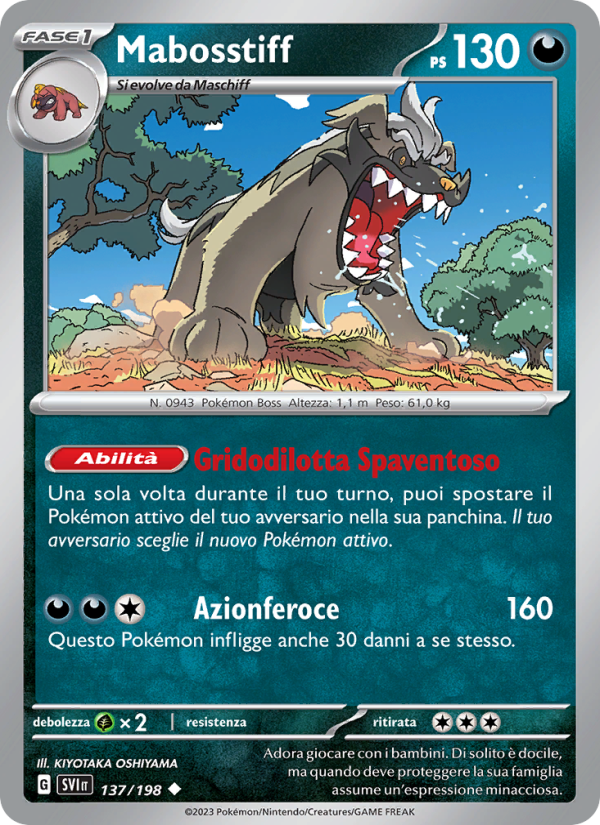 Mabosstiff 137/258 — Scarlatto e Violetto (Italian Pokémon TCG card)