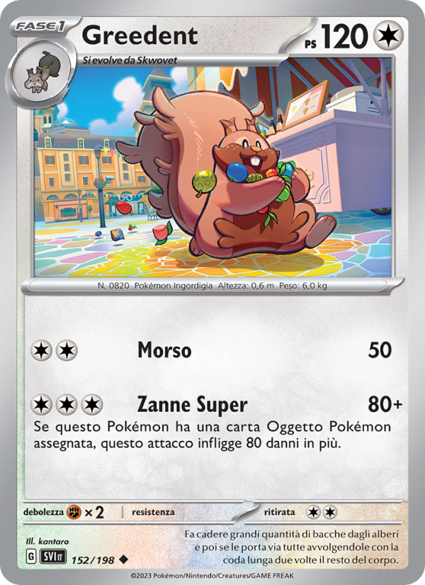 Greedent 152/258 — Scarlatto e Violetto (Italian Pokémon TCG card)