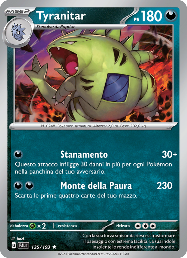 Tyranitar 135/279 — Evoluzioni a Paldea (Italian Pokémon TCG card)