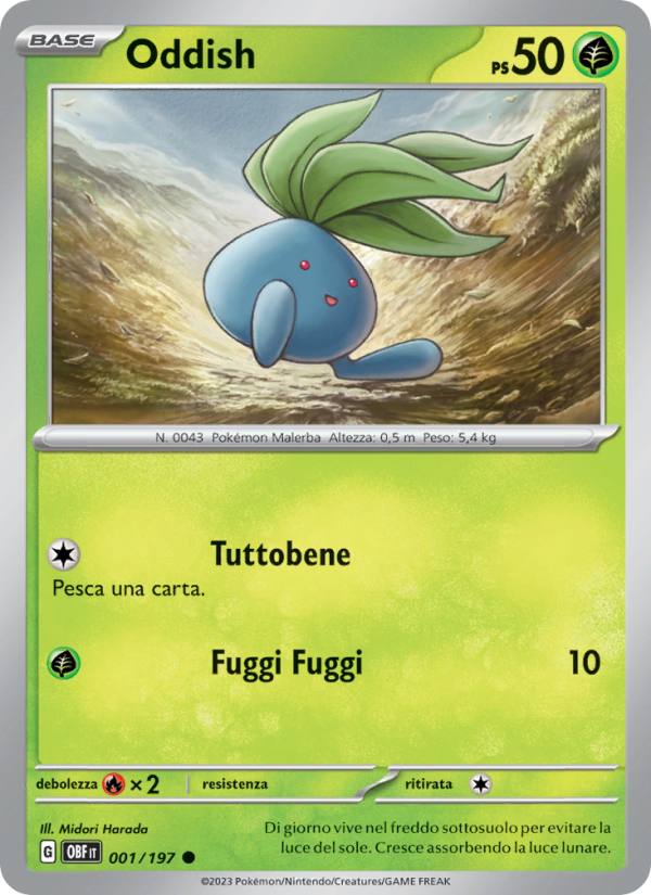 Oddish 001/230 — Obsidian Flames (Italian Pokémon TCG card)