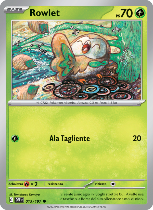 Rowlet 013/230 — Ossidiana Infuocata (Italian Pokémon TCG card)