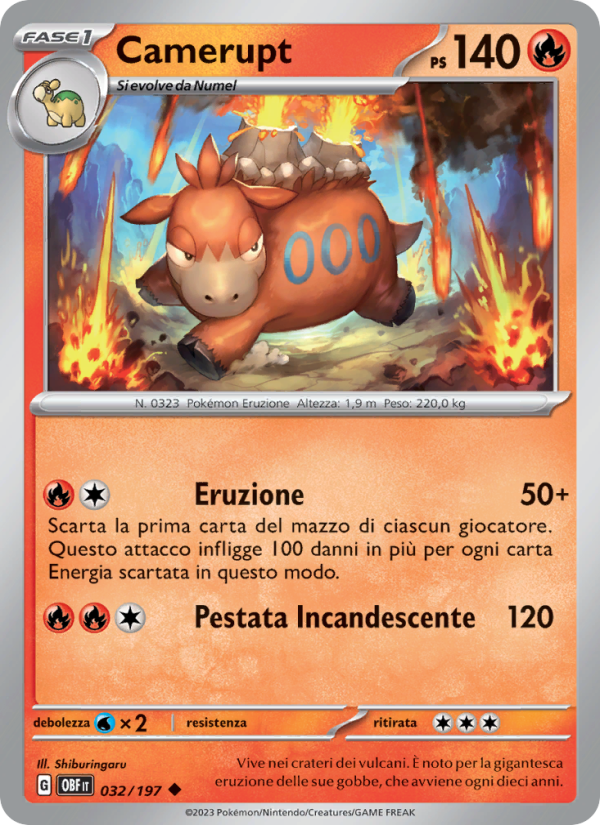 Camerupt 032/230 — Ossidiana Infuocata (Italian Pokémon TCG card)