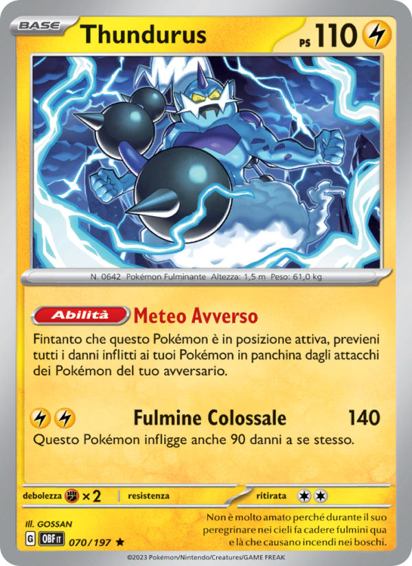 Thundurus 070/230 — Ossidiana Infuocata (Italian Pokémon TCG card)