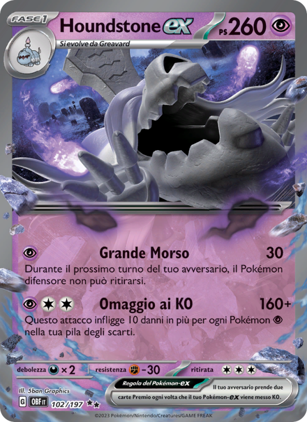 Houndstone-ex 102/230 — Ossidiana Infuocata (Italian Pokémon TCG card)