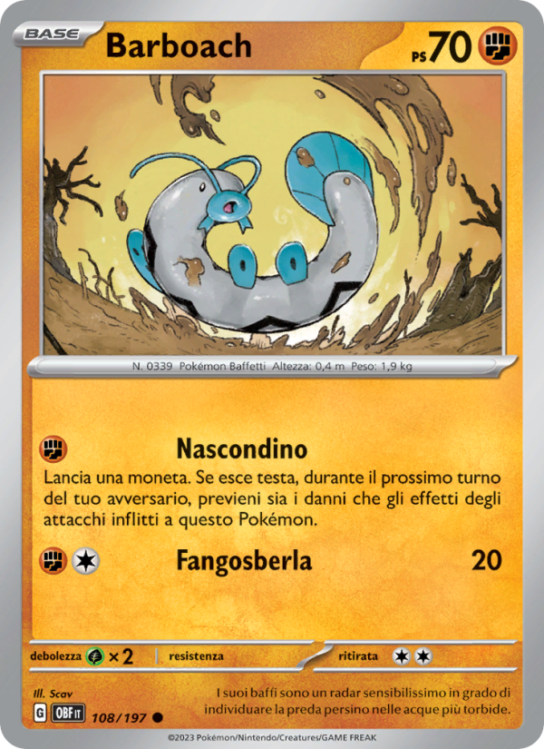 Barboach 108/230 — Ossidiana Infuocata (Italian Pokémon TCG card)