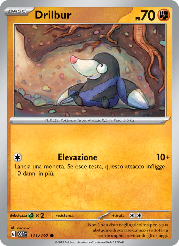 Drilbur 111/230 — Ossidiana Infuocata (Italian Pokémon TCG card)